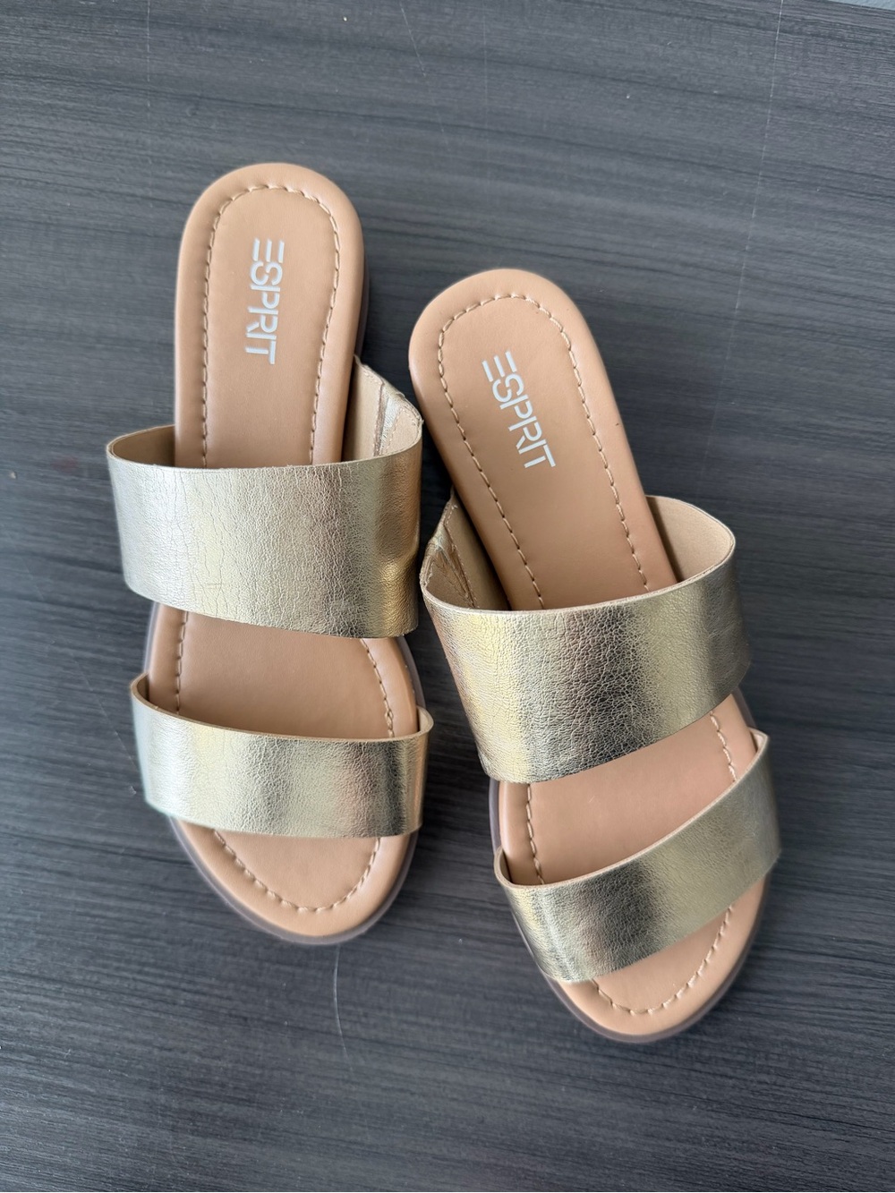 Esprit Gold Metallic Double Strap Slip-On Slide Sandals Women's US 6 EU 37